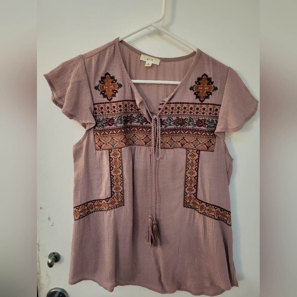 Mauve colored top with embroidery.  Super cute and summery